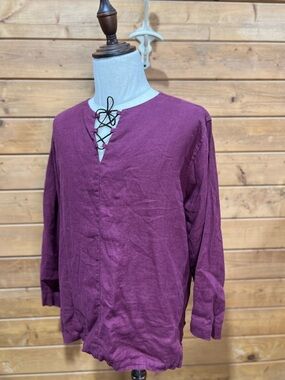 Simply Grey Linen Drawstring Shirt Men’s Large Plum Renaissance Festival Boho